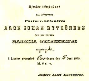 Aaron Johan Rytksen ja Natalia Wilhelmin Europaeuksen hkutsu v.1869